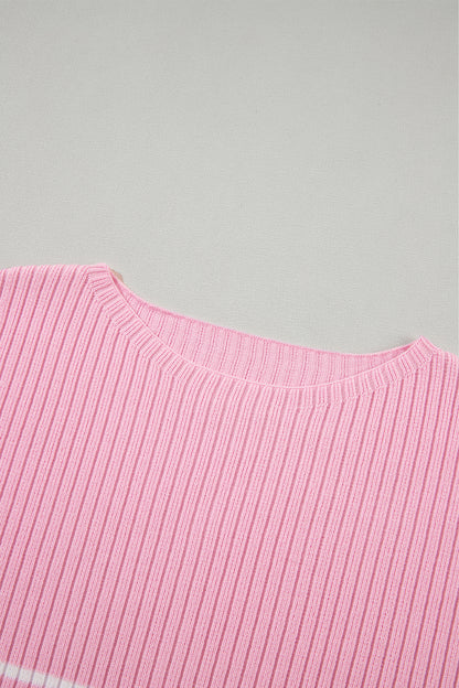 Ribbed Loose Plus T Shirt | Pink Stripe