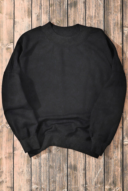 Drop Shoulder Crew Neck Pullover Sweatshirt | Black