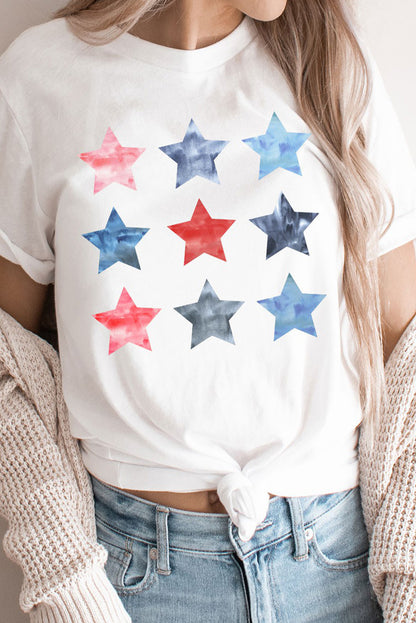 Flag Day Stars Print Crew Neck T Shirt | White