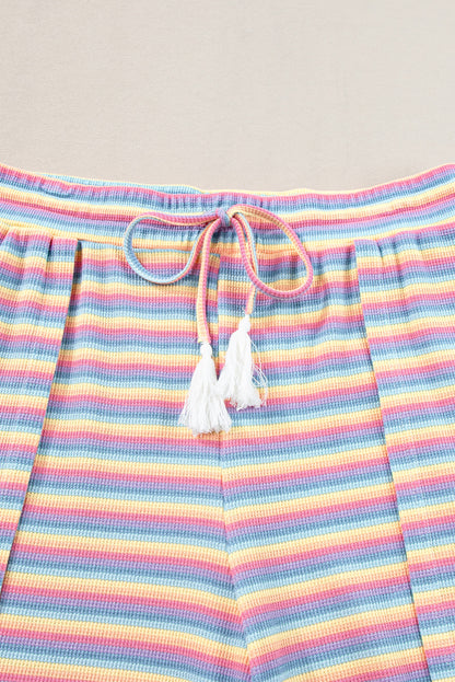 Rainbow Tee Tasseled String Wide Leg Pants Set | Pink Stripe