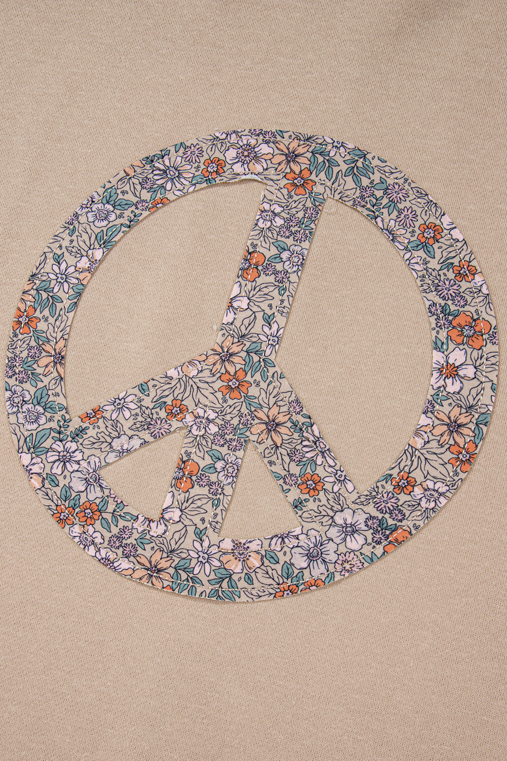 Floral Peace Sign Graphic Washed Terry Plus Size Sweatshirt | Pale Khaki