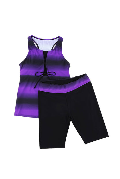 Black Ombre Print Racerback Tankini Swimsuit | Purple