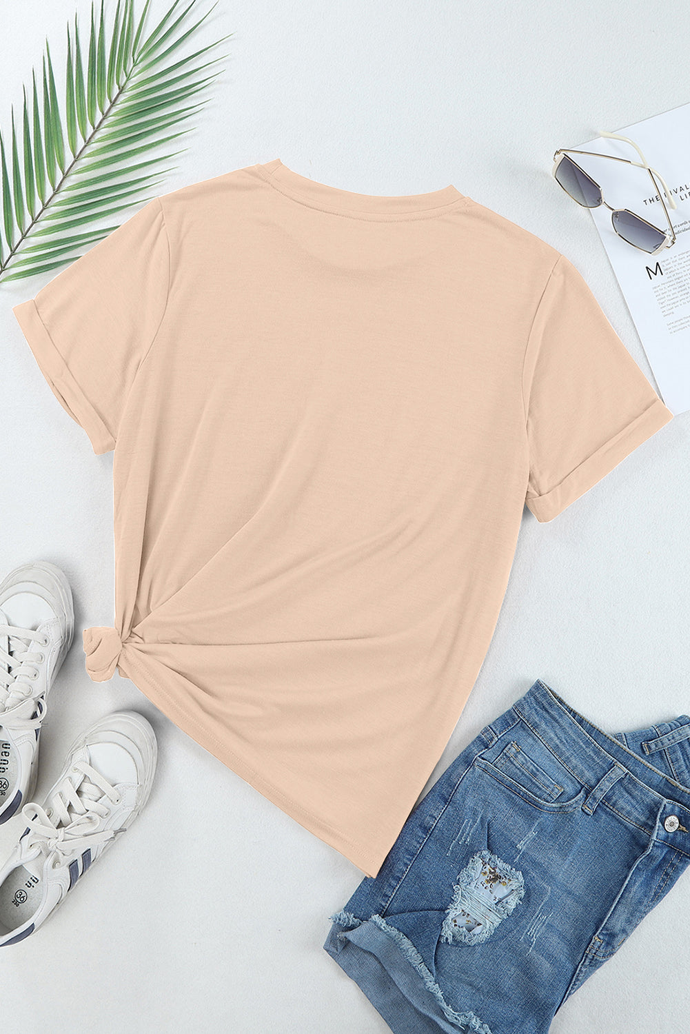 Casual Plain Crew Neck Tee | Khaki