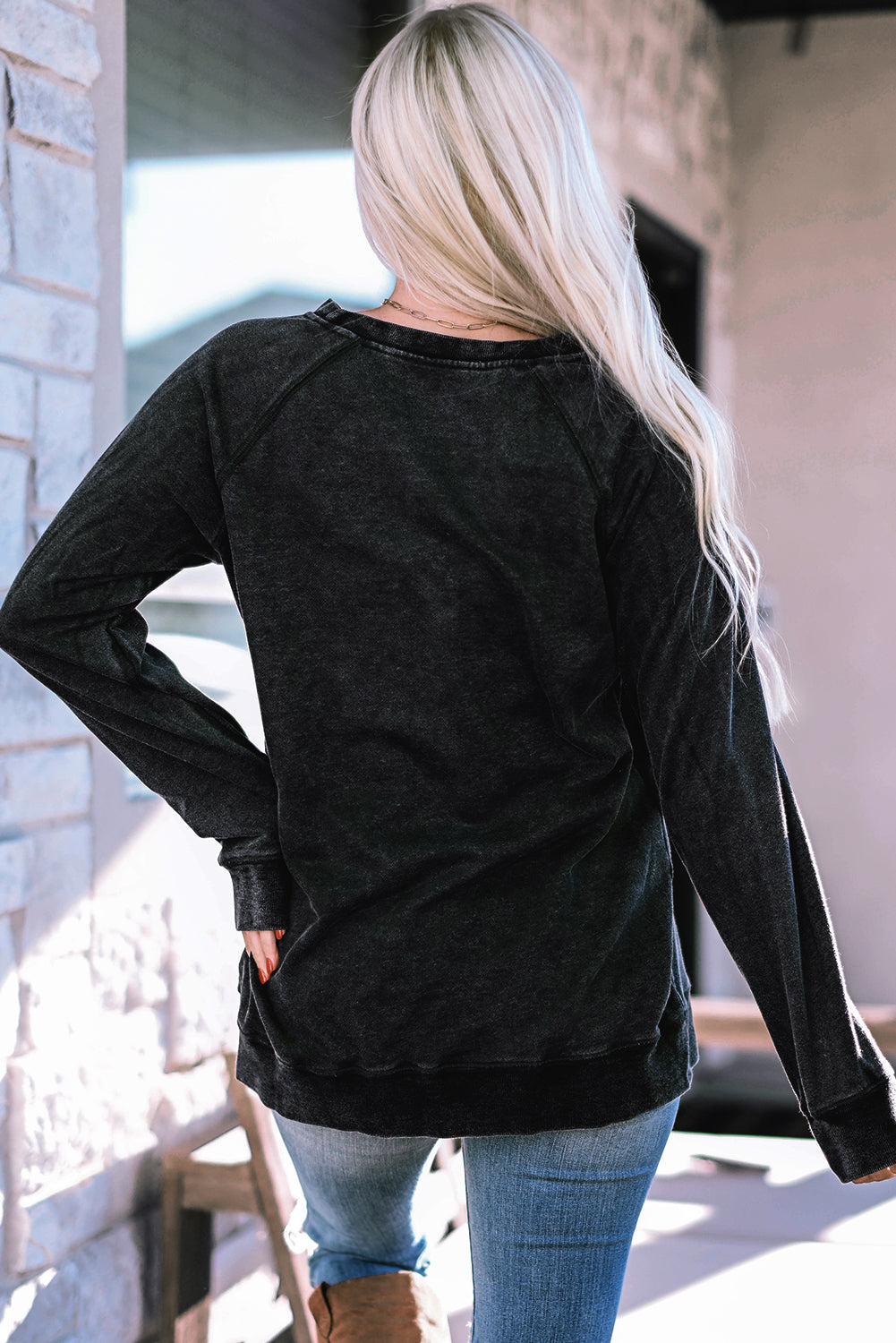 Mineral Wash Oversized Pullover Sweatshirt | Black