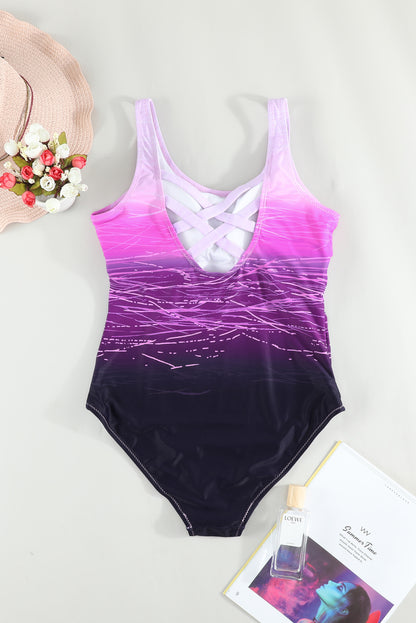 Gradient Criss Cross Back One Piece Swimsuit | Purple