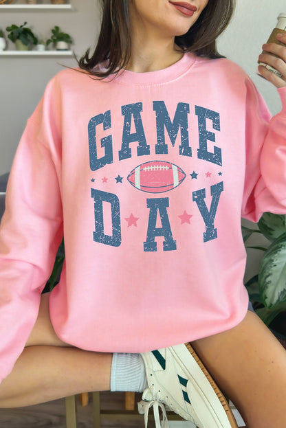 Rugby Football Game Day Graphic Drop Shoulder Sweatshirt | Pink