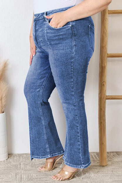 Plus Size Exposed Seam High Waist Flare Jeans | Blue