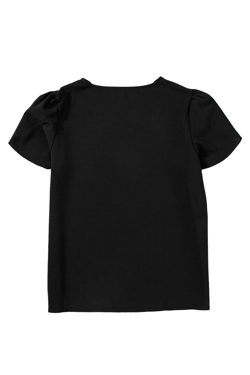 Scalloped V Neckline Petal Sleeve Top | Black