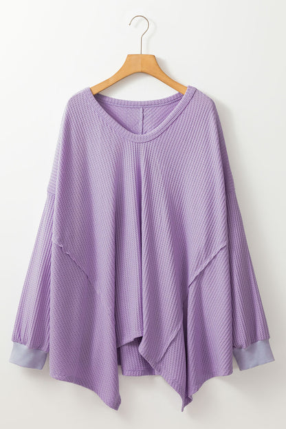 Plus Size Waffle Knit Exposed Seam Flowy Top | Orchid Petal