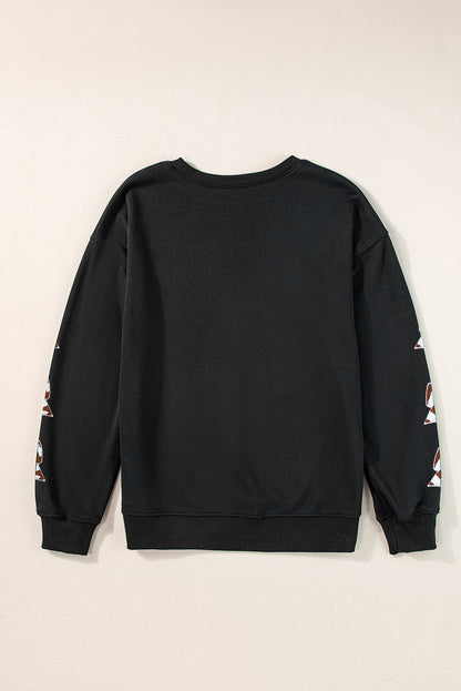 Touch Down Graphic Rugby Football Bowknot Patched Sleeve Sweatshirt | Black