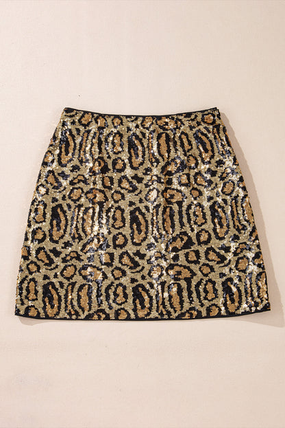 Sequined Leopard Print Disco Mini Skirt | Brown