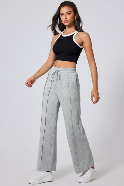 Seamed Drawstring High Waist Wide Leg Sweatpants | Gray