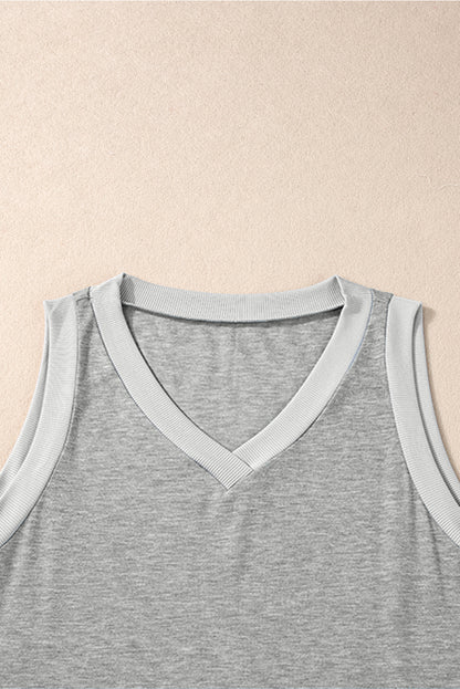 Ribbed V Neck Tank | Gray