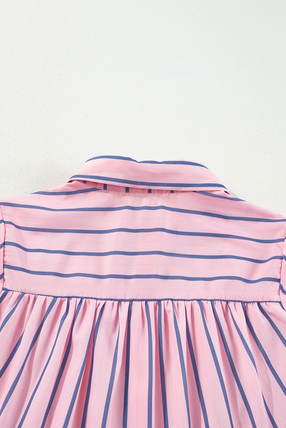 Ruffled Hem Button-Up Collared Shirt Mini Dress | Pink Stripe