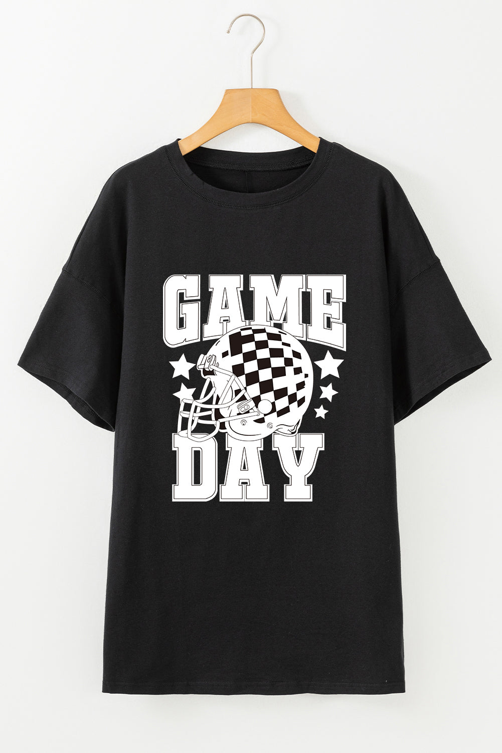 Game Day Checkerboard Rugby Football Helmet T Shirt | Black