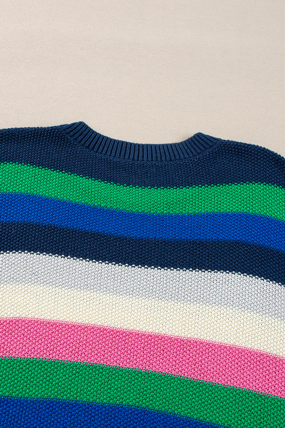 Rainbow Striped Crew Neck Drop Shoulder Sweater | Bright Green