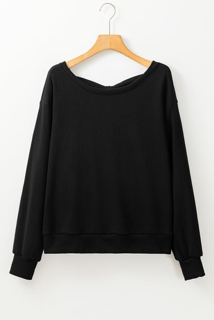 Bowknot Dewback Round Neck Sweatshirt | Black