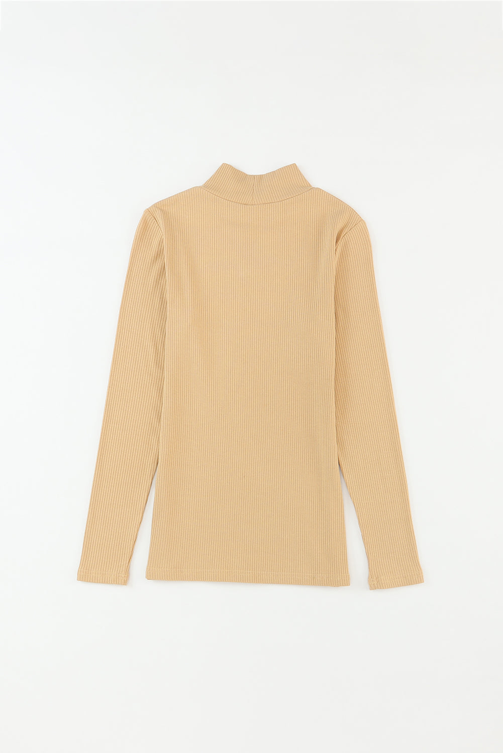 Ribbed Knit High Neck Long Sleeve Top | Khaki