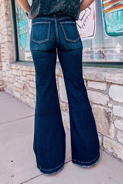 High Rise Ripped Bell Bottom Jeans | Real Teal