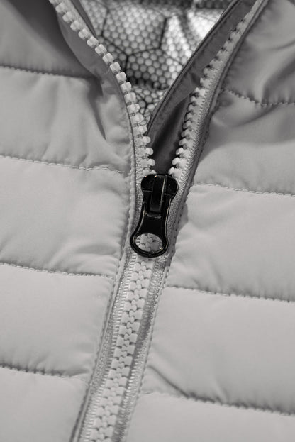 Plush Collared Quilted Zipped Puffer Vest | Silvery