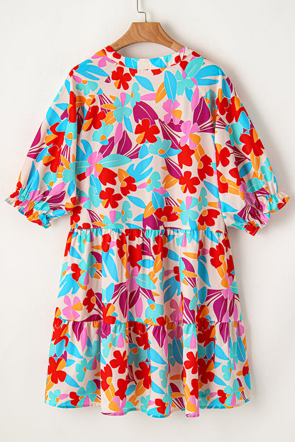 Floral Tiered V Neck Plus Dress | Multicolour