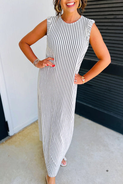 Black White Striped Vest Shift Maxi Dress