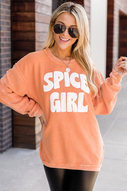 Corded Spicy Girl Graphic Sweatshirt | Orange