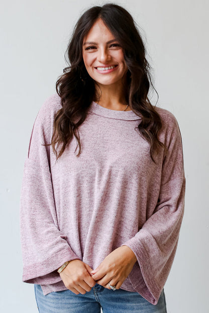 Exposed Seam Drop Shoulder Wide Long Sleeve T Shirt | Orchid Petal