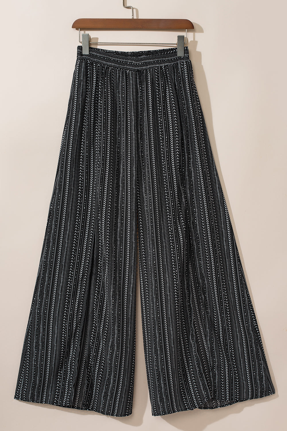 Striped Printed Slit Wide Leg High Waist Pants | Black Printed