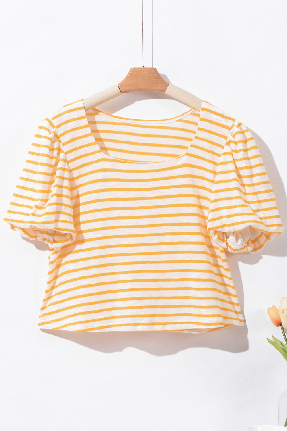 Square Neck Bubble Sleeve Top | Stripe