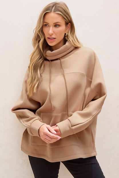 Drawstring Turtleneck Dolman Sleeve Sweatshirt | Light French Beige