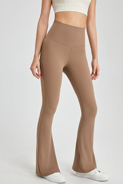 Light French Beige Back Cross Waistband Active Flared Leggings