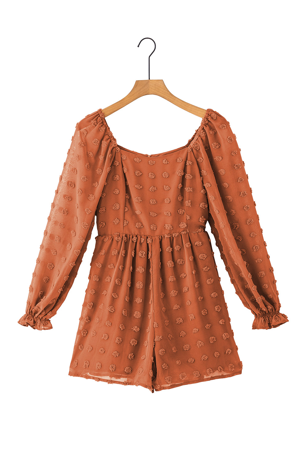 Swiss Dot Flounced Bubble Sleeve Square Neck Romper | Grapefruit Orange