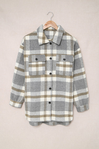 Plaid Print Pocket Women Shacket | Brown