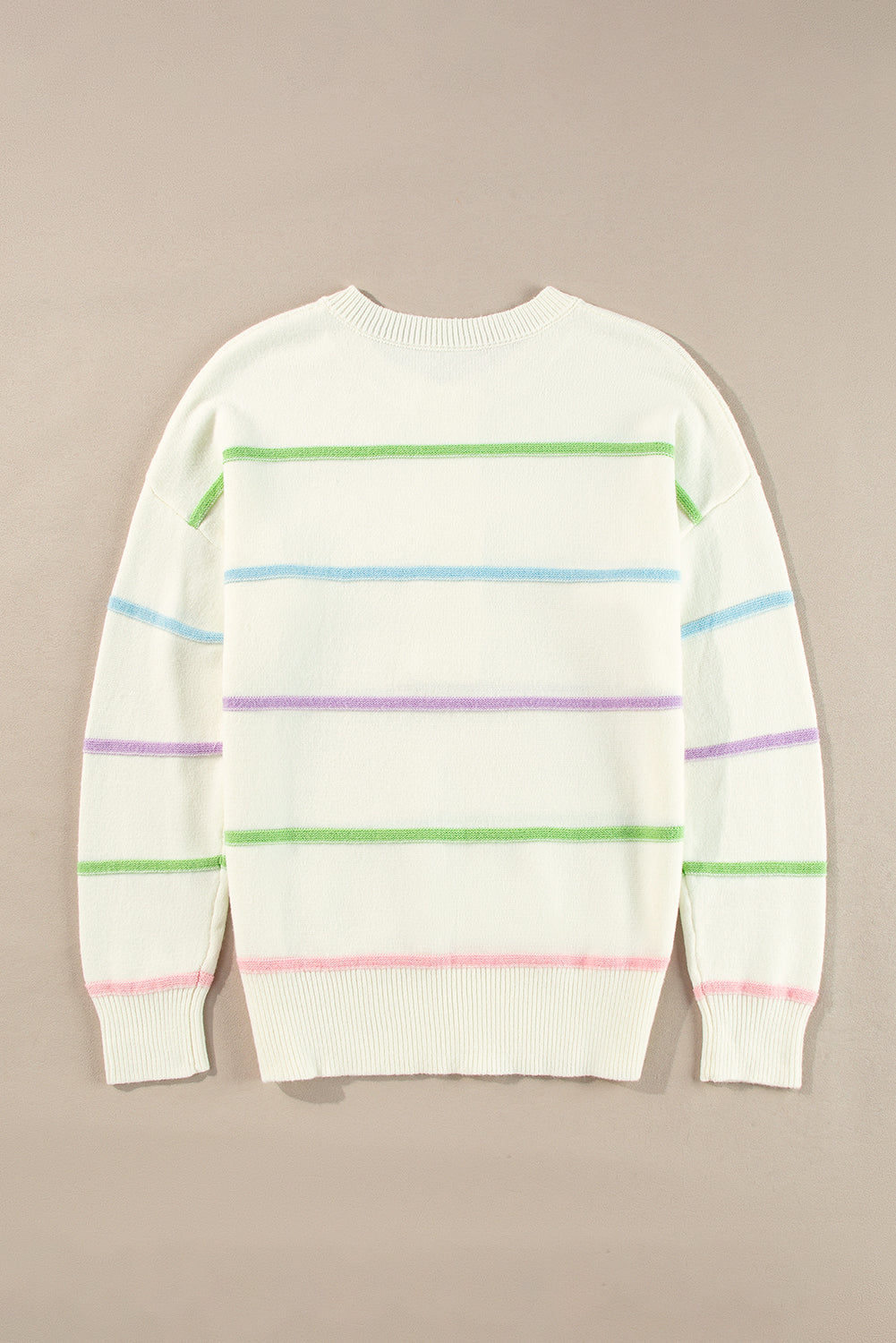 Rainbow Stripes Drop Shoulder Baggy Henley Sweater | White