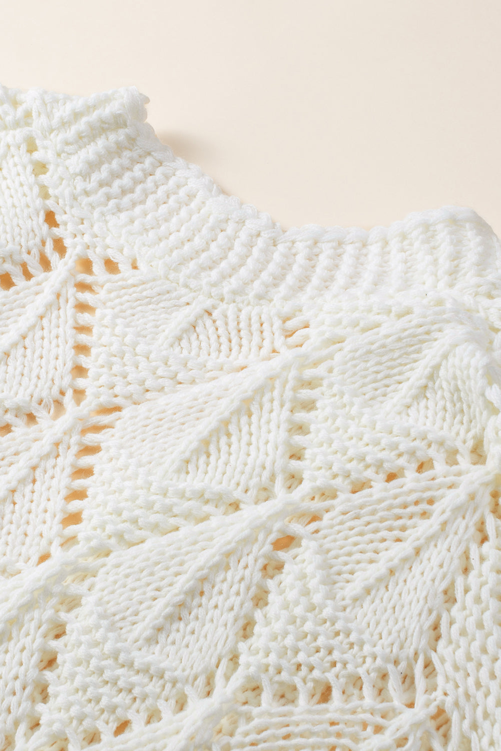 Rhombus Hollowed Knit Open Front Cardigan | White