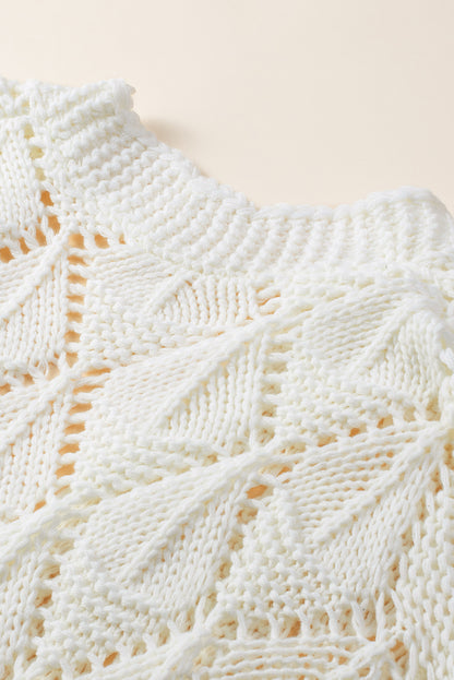 Rhombus Hollowed Knit Open Front Cardigan | White