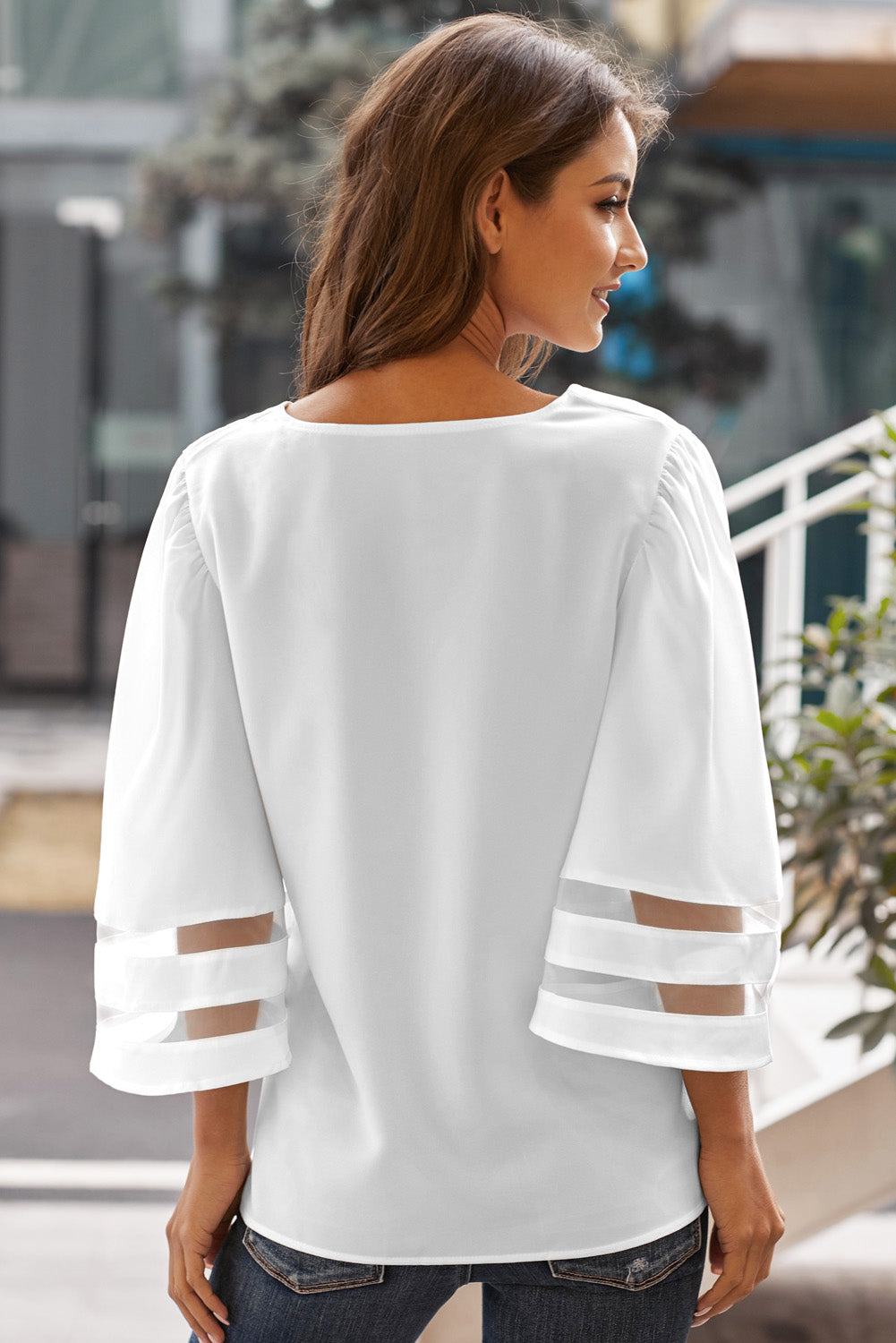 Flare Sleeve V Neck Loose Blouse | White