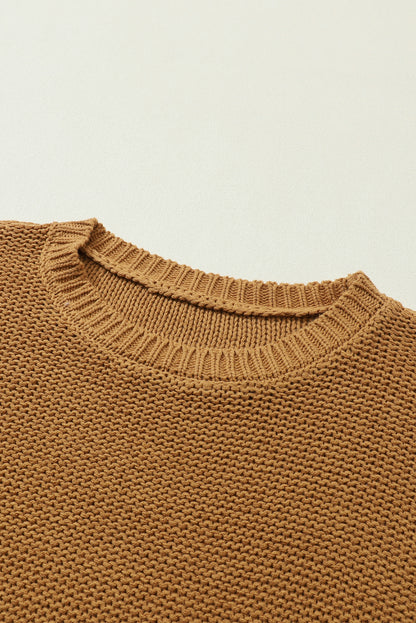 Slouchy Textured Knit Loose Sweater | Brown