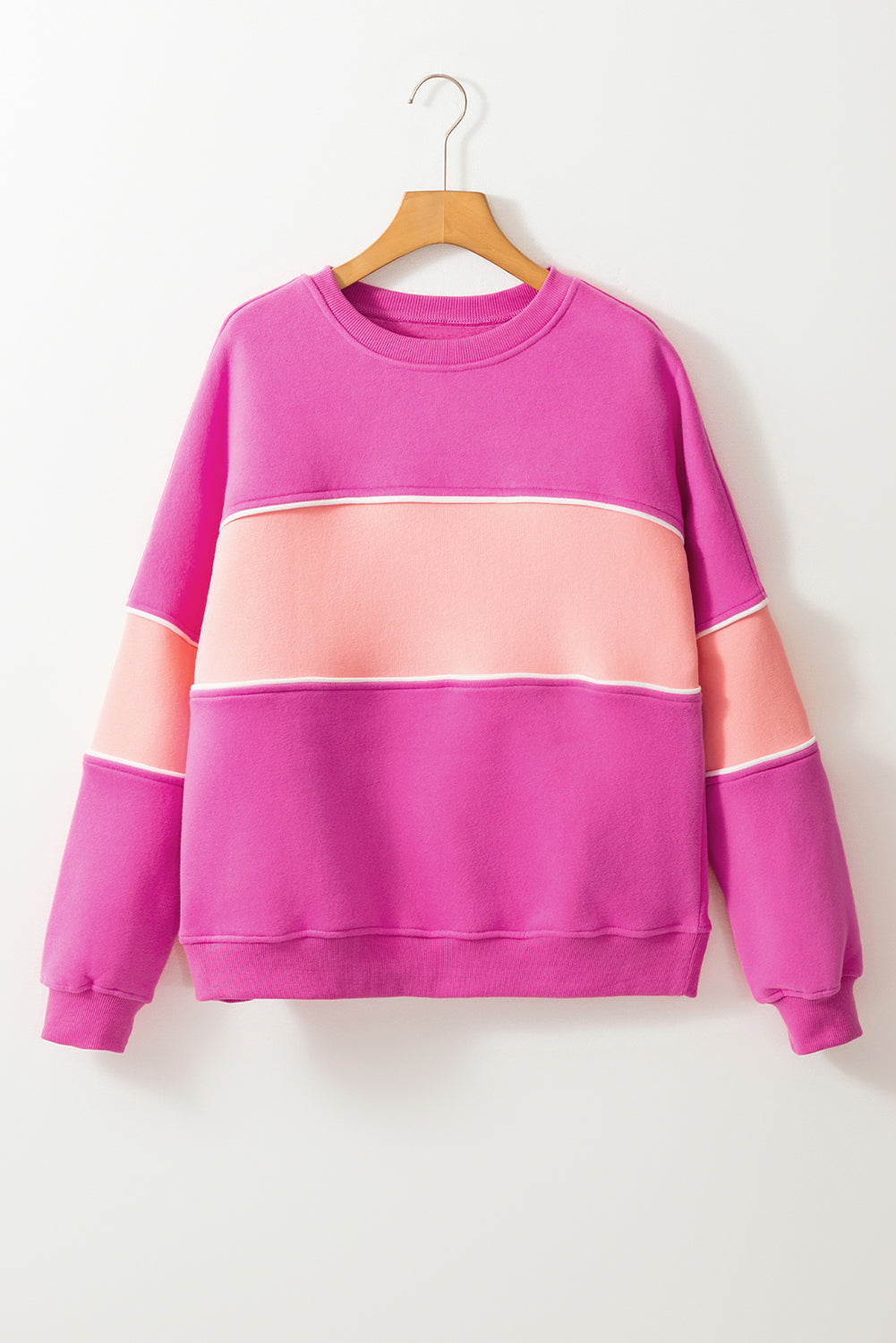 Colourblock Patchwork Drop Shoulder Ribbed Trim Sweatshirt | Sachet Pink