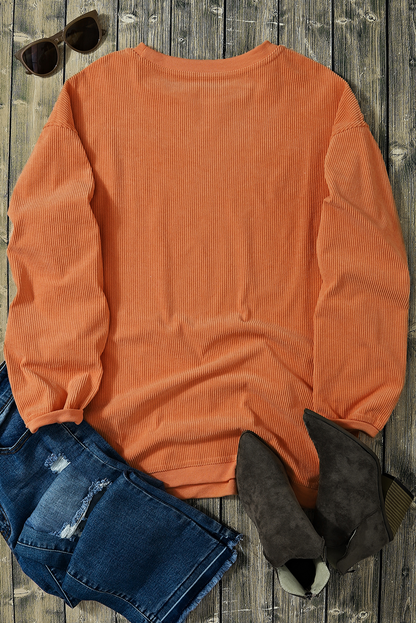 Thankful Ribbed Crew Neck Thanksgiving Sweatshirt | Orange