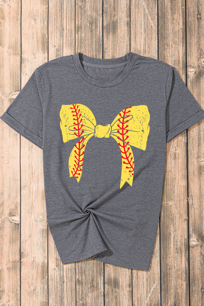 Baseball Bowknot Graphic Casual Tee | Gray