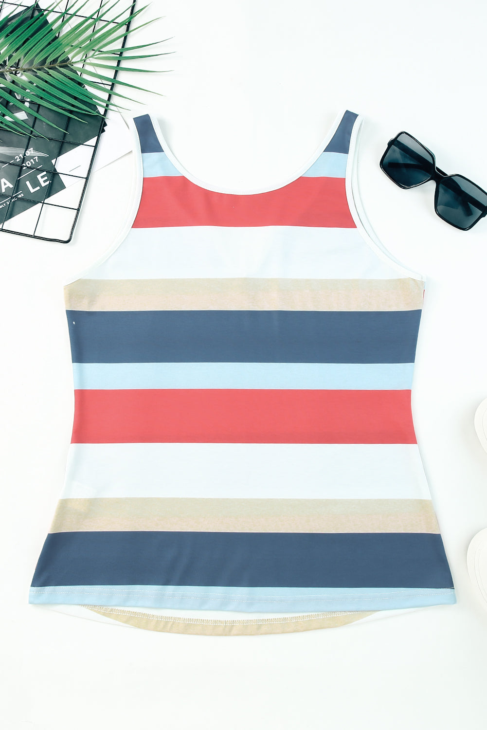 Striped Colour Block Notched Neck Tank Top | Multicolour