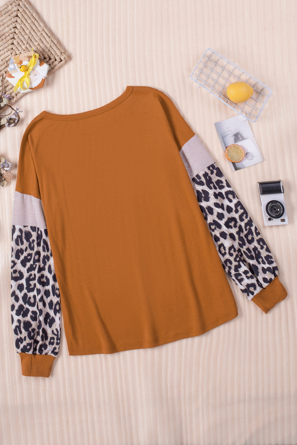 Leopard Sequin Patchwork Long Sleeve Top | Brown