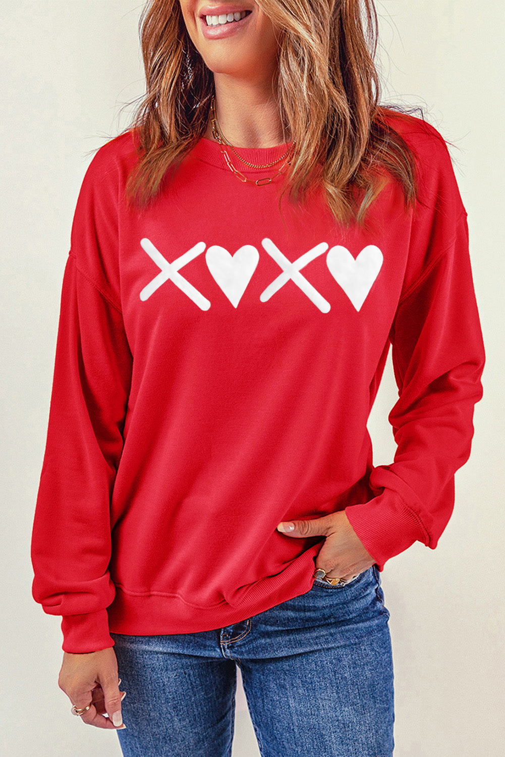 Puff Xoxo Print Valentines Heart Sweatshirt | Red