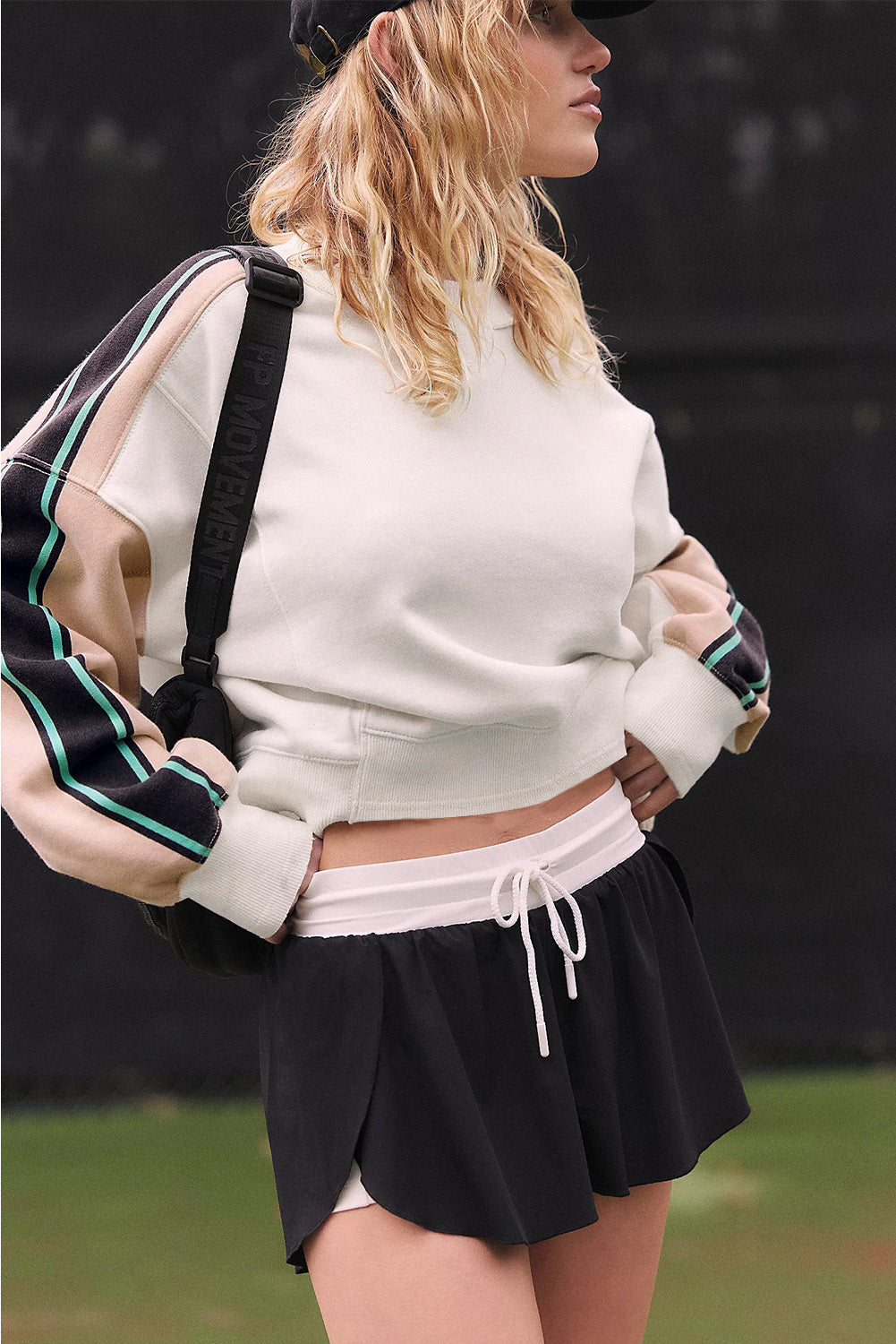 Striped Colour Block Exposed Seam Loose Active Sweatshirt | White