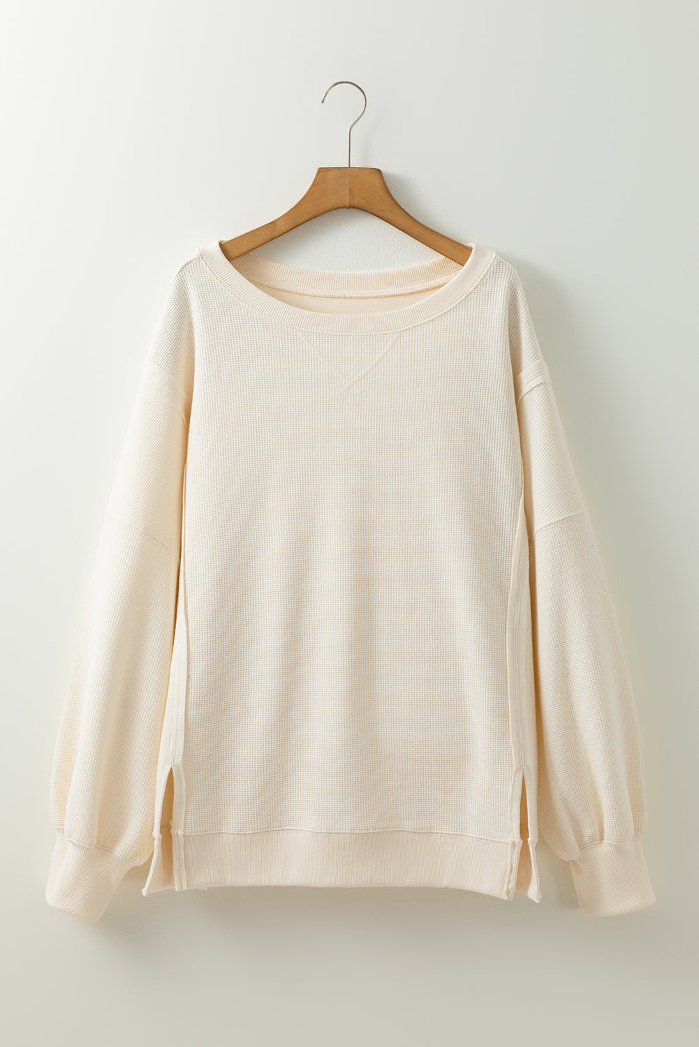 Solid Colour Waffle Knit Drop Shoulder Plus Size Sweatshirt | White