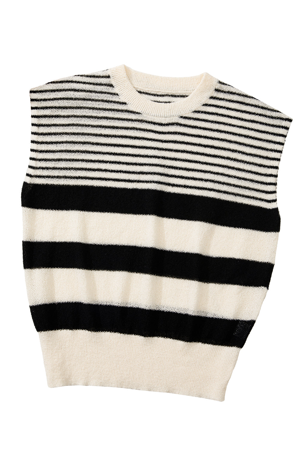 Black White Striped O Neck Sweater Vest | Black white