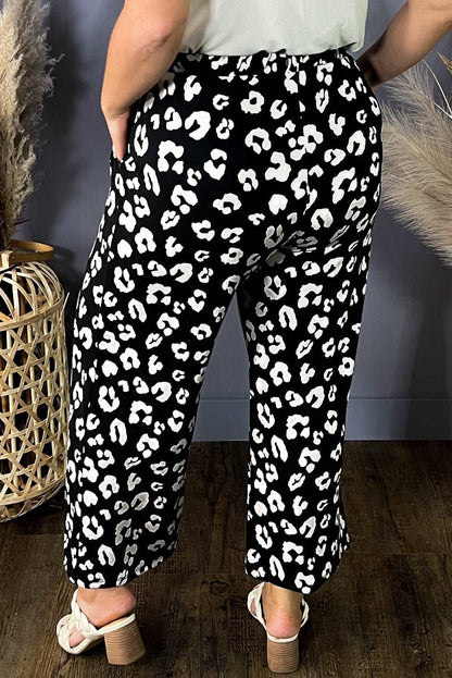 Print Wide Leg Pockets Plus Size Pants | Leopard