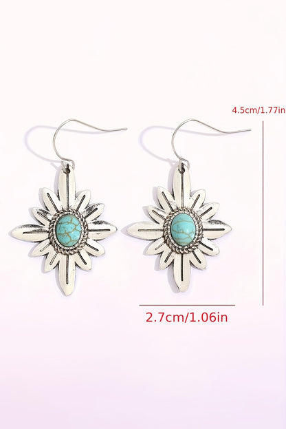 Western Turquoise Flower Shape Hook Earrings | Silvery